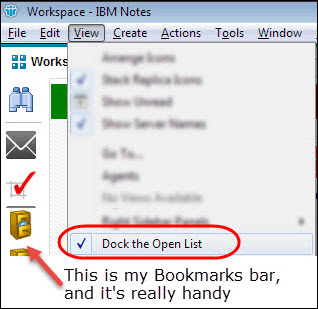 Turn on IBM Lotus Notes Bookmarks